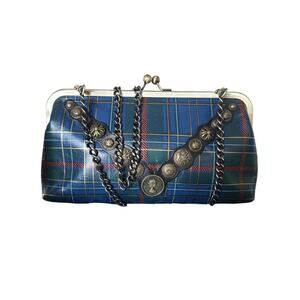 Patricia Nash Potenaz Frame Clutch in Blue & Green Tartan Plaid Leather